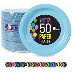 10 In. Light Blue Paper Plates - 50 Ct.