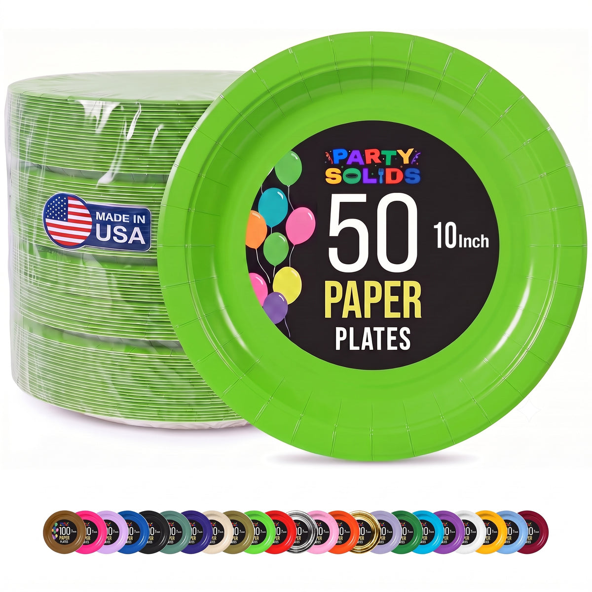 10 In. Lime Green Paper Plates - 50 Ct.