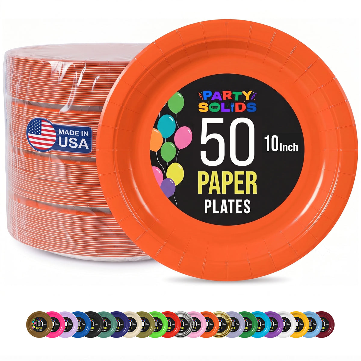 10 In. Orange Paper Plates - 50 Ct.