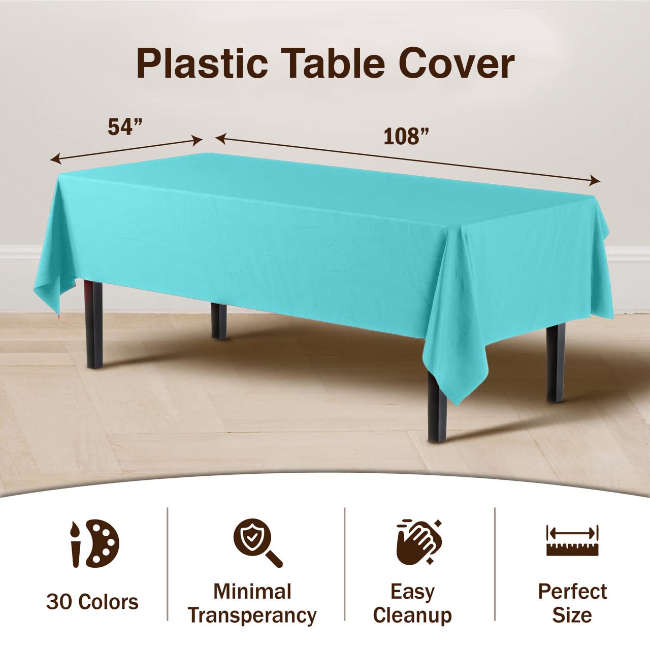 Premium Aqua Blue Plastic Table Covers | 12 Pack