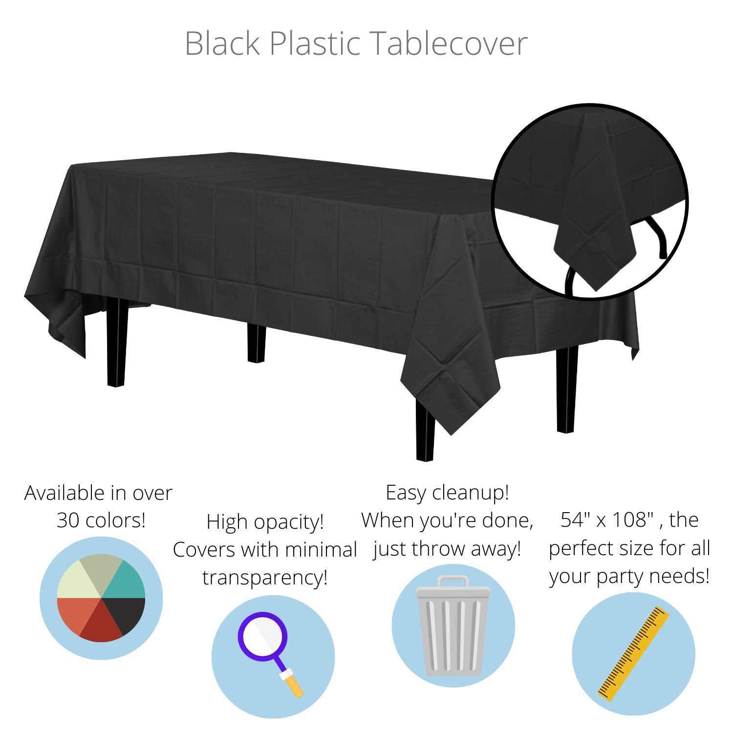 Premium Black Plastic Table Covers | 6 Pack