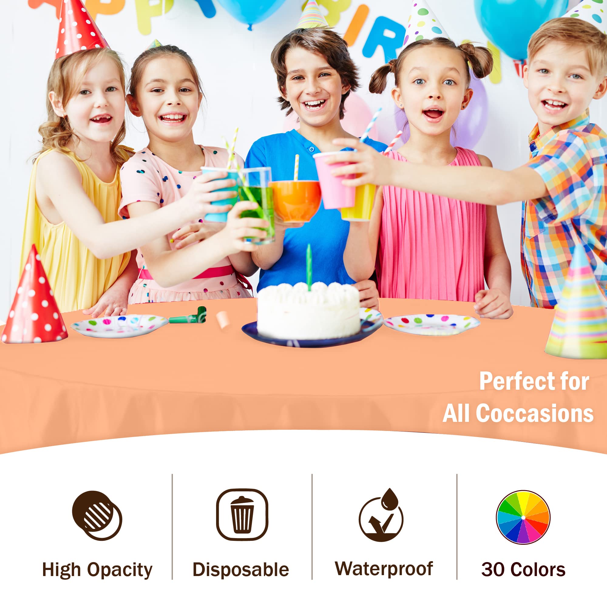 Premium Round Peach Plastic Table Covers | 6 Pack
