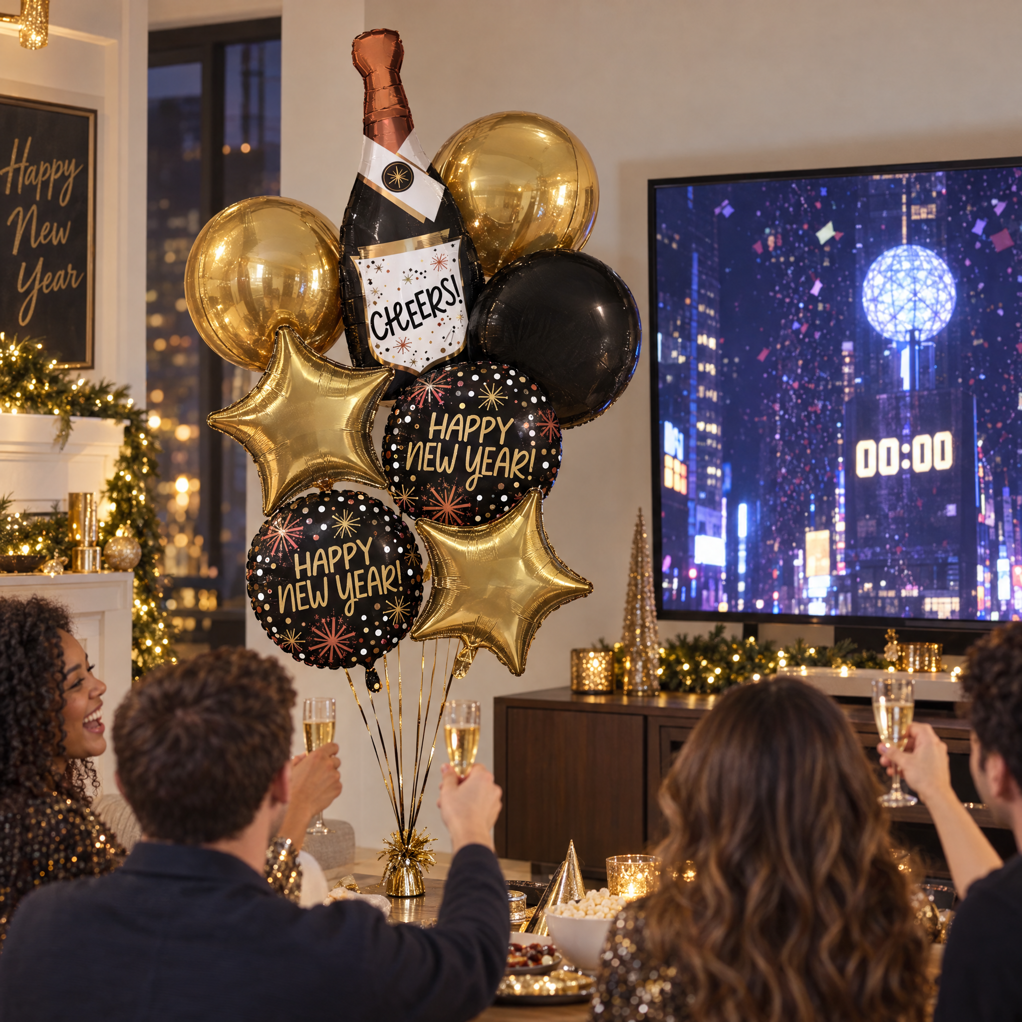 Premium New Year's Eve Confetti Foil Balloon Bouquet | 8 Count