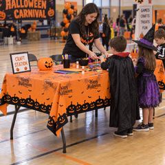 Happy Halloween Orange Plastic Table Cover | 54 in. x 108 in.
