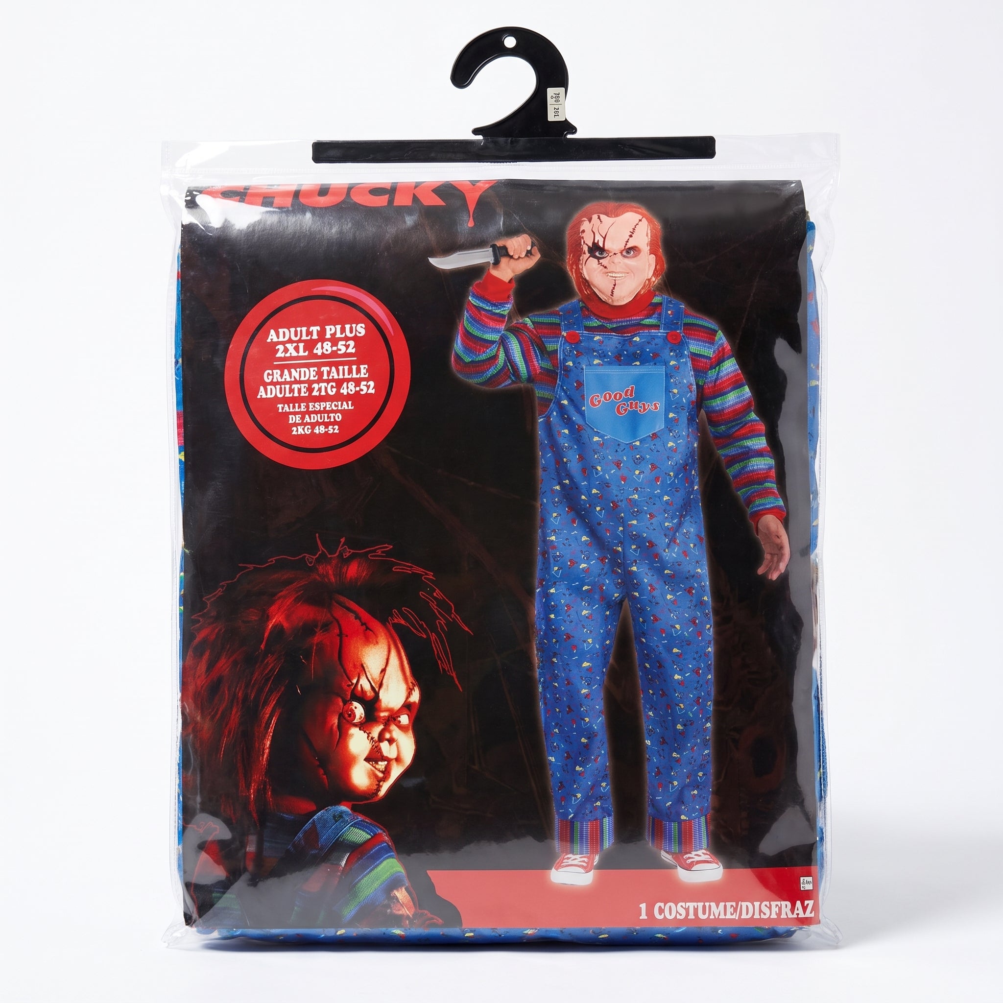 Men's Chucky Costume with Mask - Horror Doll Halloween Outfit - Adult 2XL (48-52)
