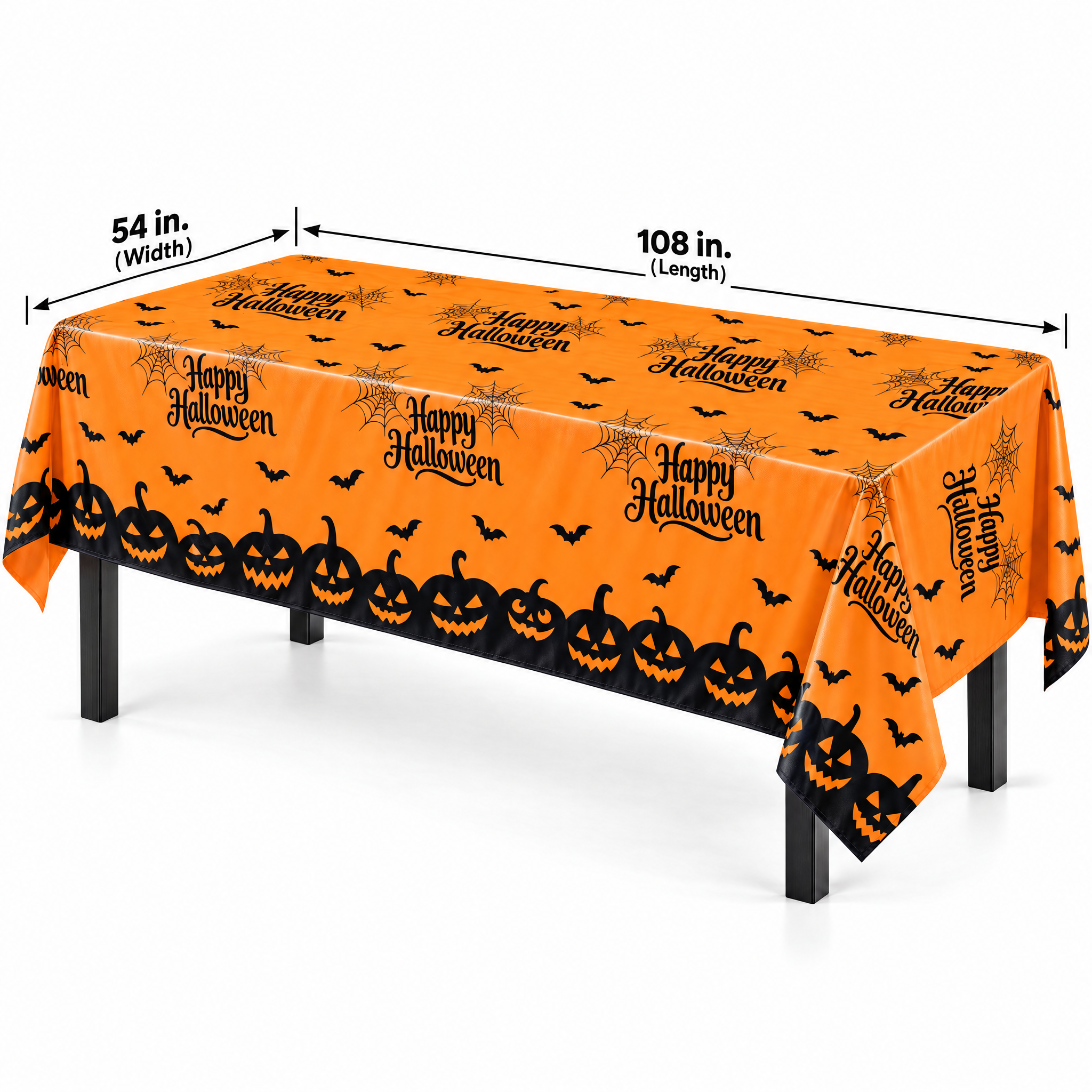 Happy Halloween Orange Plastic Table Cover | 54 in. x 108 in.