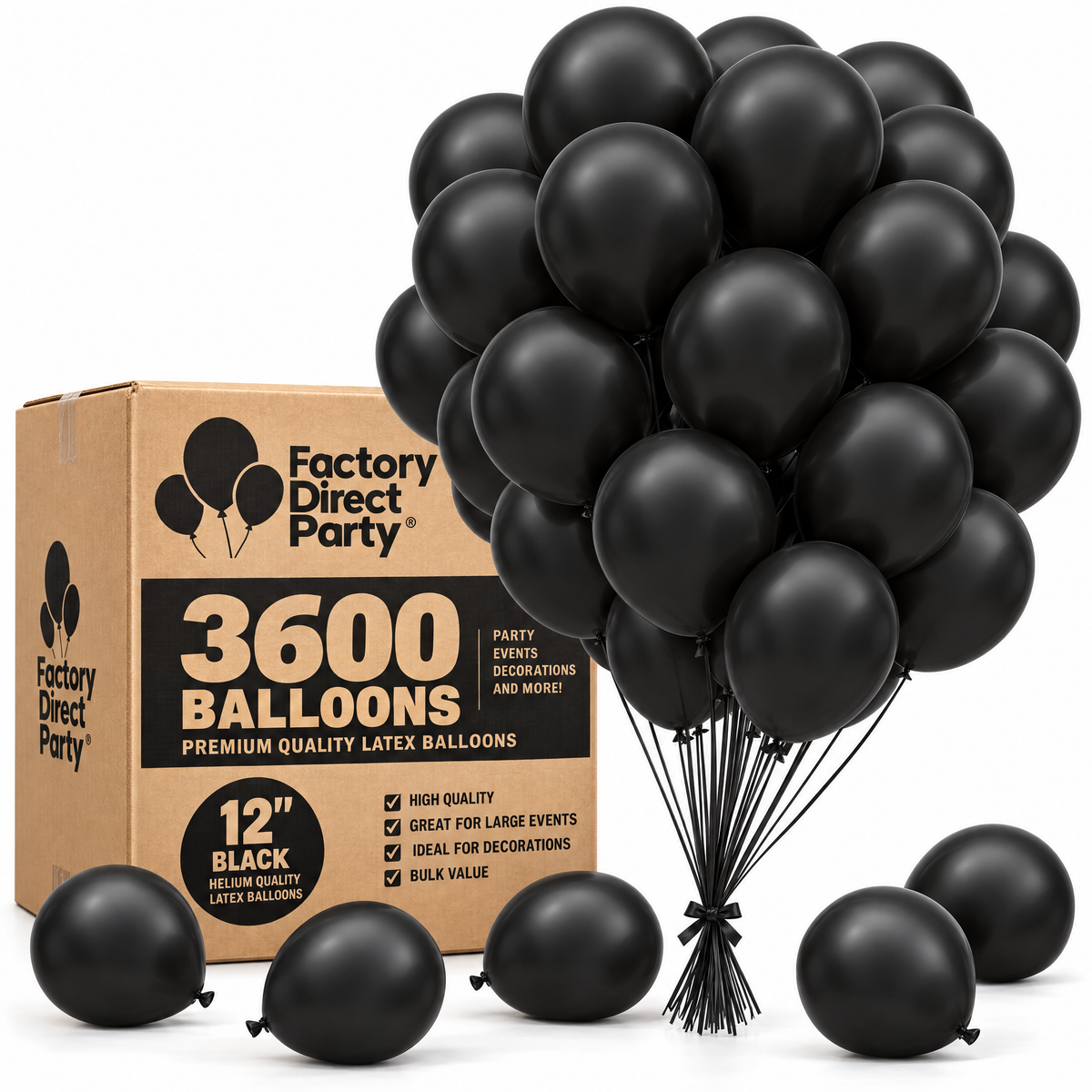 12 in. Black Balloons | Case of 3600