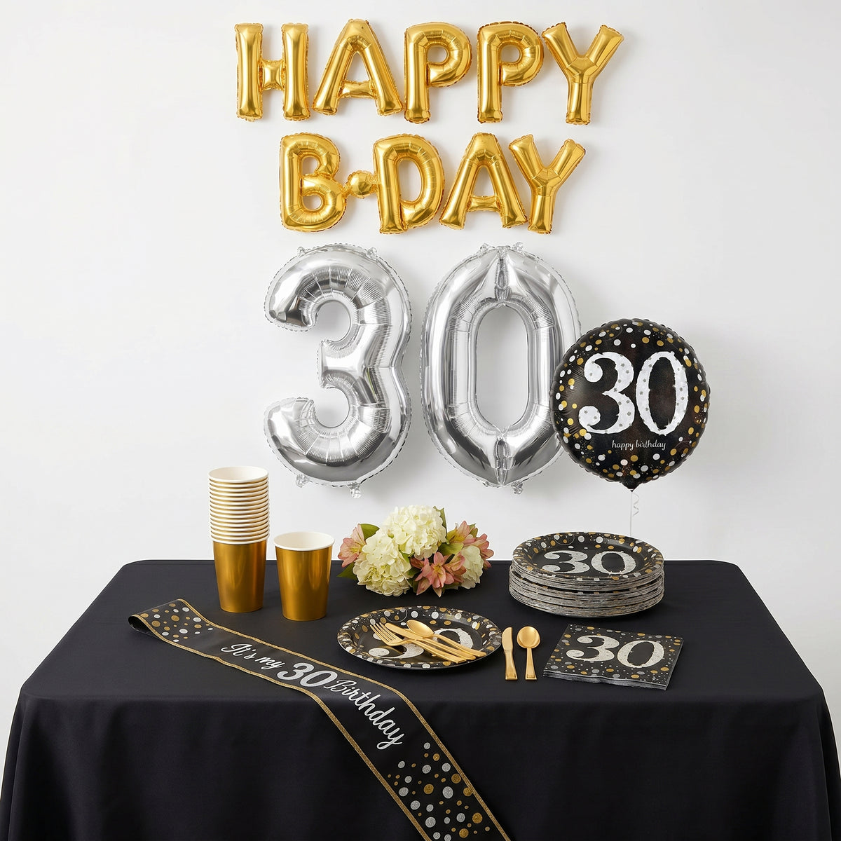 68 Pcs 30th Birthday Party Mid Kit | For 8 Guests