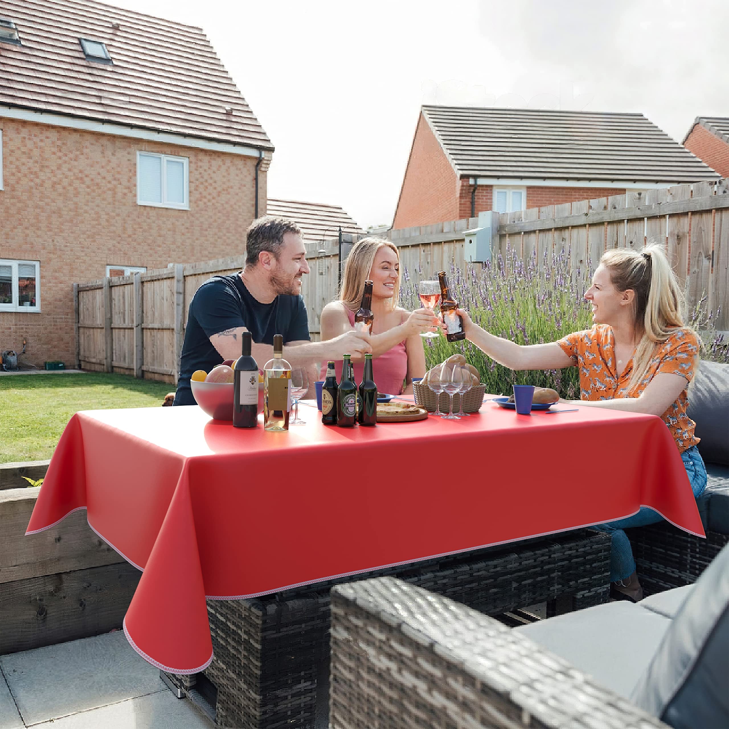 Red Flannel Backed Plastic Table Cover 54 In. x 108 In. | Case of 36