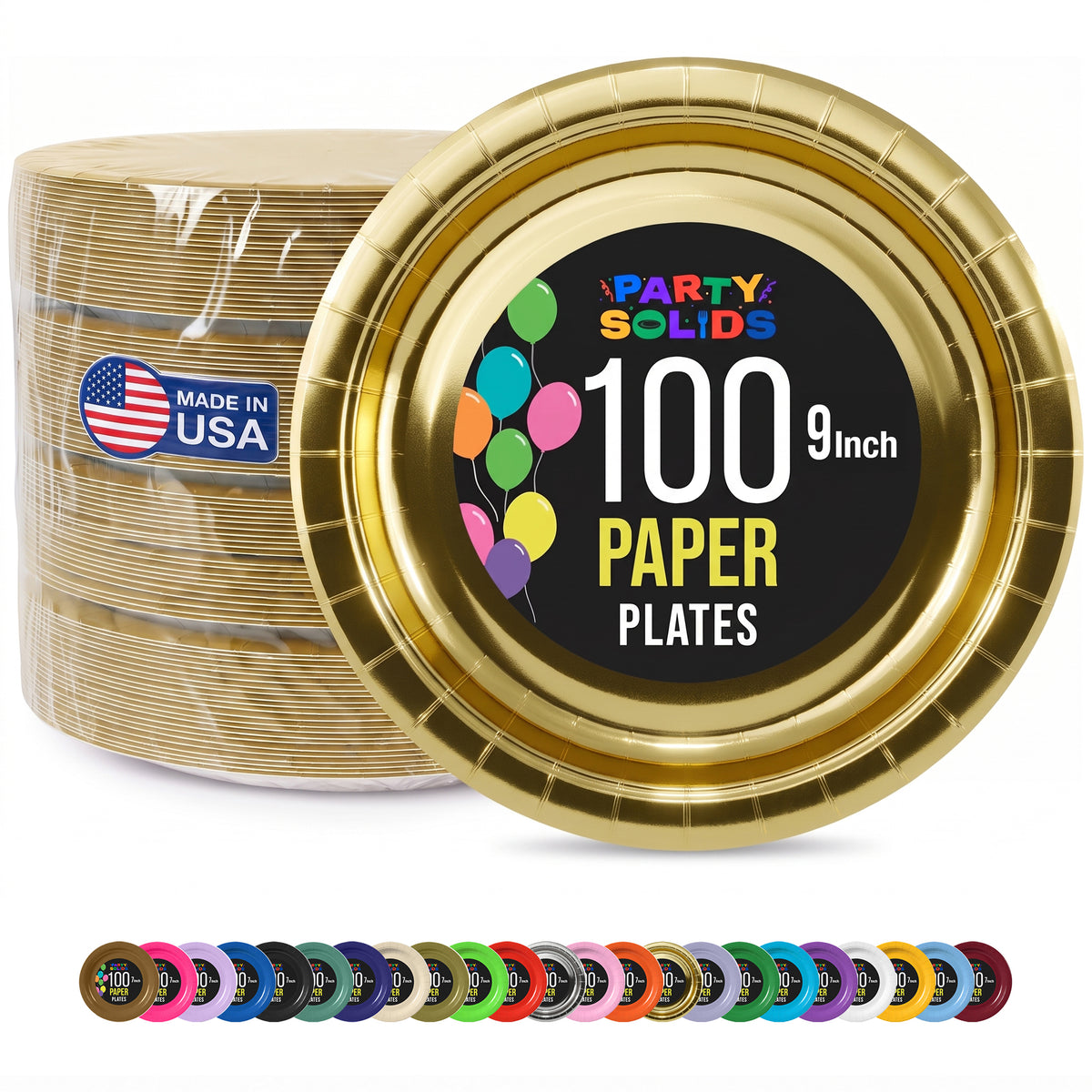 9 in. Reflective Gold Paper Plates | 100 Count