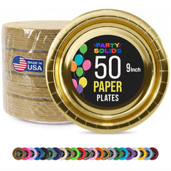 9 in. Reflective Gold Paper Plates | 50 Ct.