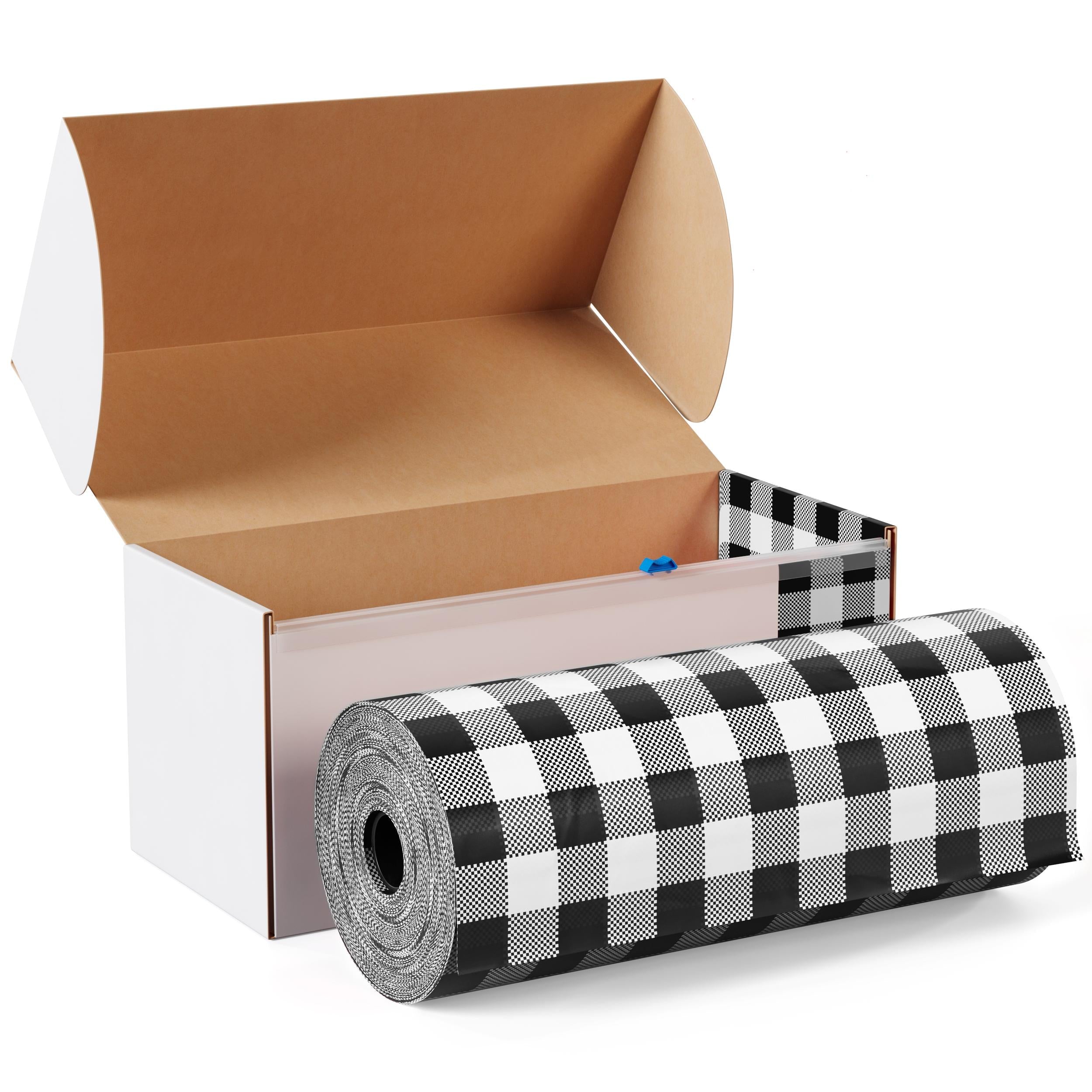 54 In. x 100 Ft. Cut to Size Plastic Table Cover  | Black Gingham | Case of 6
