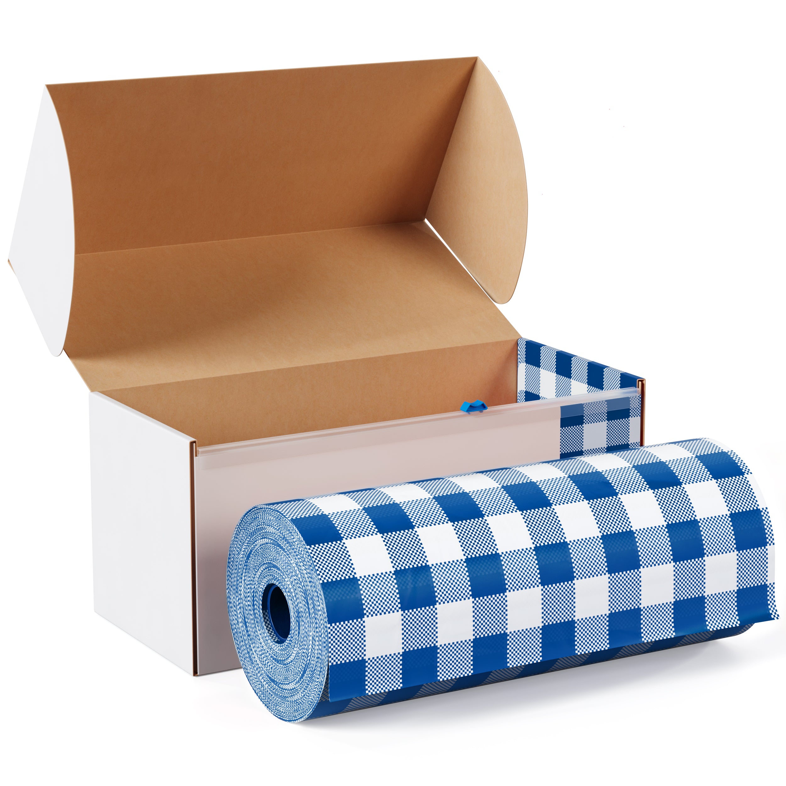 54 in. x 300 Ft. Cut to Size Plastic Table Cover  | Blue Gingham | Case of 4