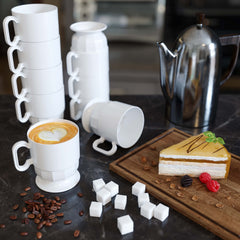8 Oz. White Glazed Coffee Cup w/ Handle | 8 Count