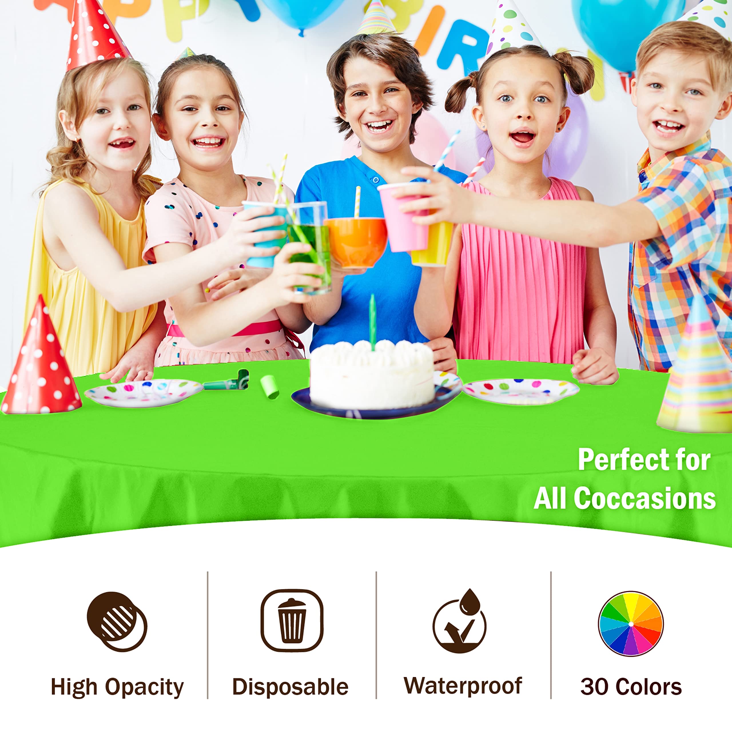 Round Lime Green Plastic Table Covers | 12 Pack