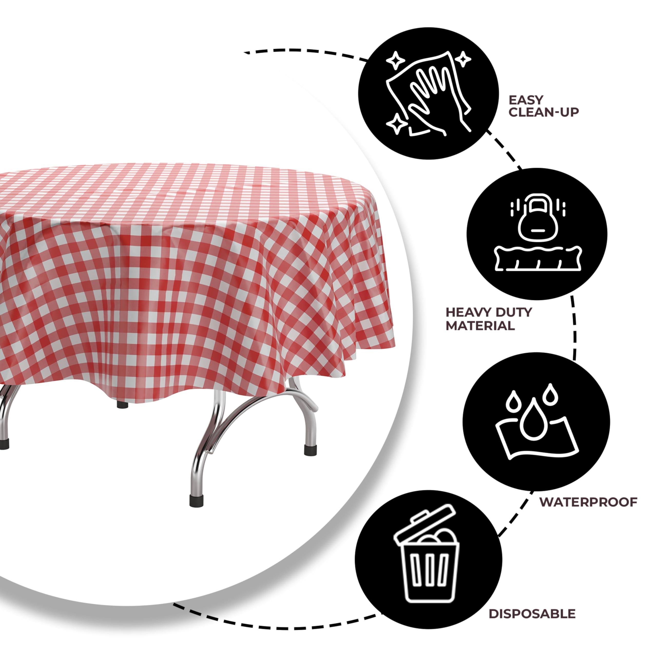 Round Red Gingham Plastic Table Cover | Case of 48