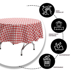 Round Red Gingham Plastic Table Cover | Case of 48