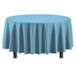 Round Sky Blue Plastic Table Cover - 84 in.