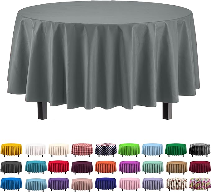 Premium Round Silver Plastic Table Cover | Case of 96
