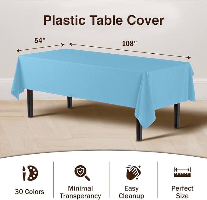 Premium Sky Blue Plastic Table Covers | 6 Pack