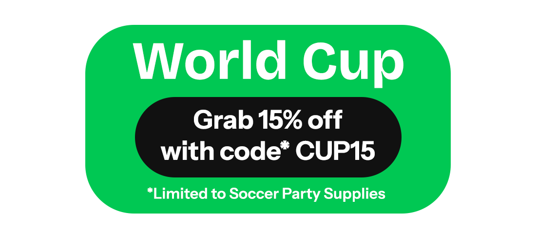 World Cup - Grab 15% off with code* CUP15 - *Limited to Soccer Party Supplies