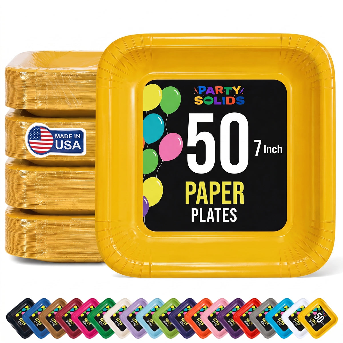 7 In. Yellow Square Paper Plates - 50 Ct.